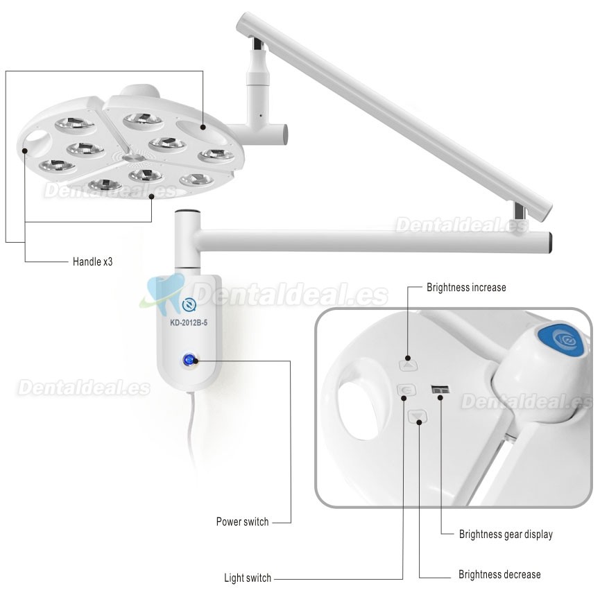 KWS KD-2012B-5 L&aacute;mpara Dental LED de Pared 90W sin Sombras para Exploraci&oacute;n